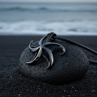 Starfish Necklace - "Starry" - Jet Black Finish on Cord