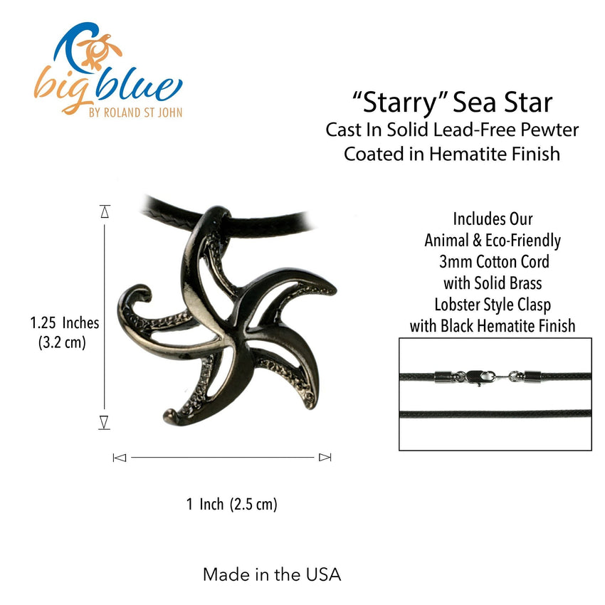 Starfish Necklace - "Starry" - Jet Black Finish on Cord