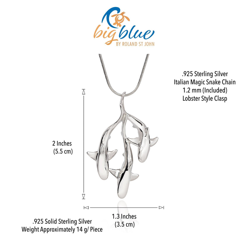 Grey Reef Sharks Trio Necklace - Ocean In Motion Collection - Sterling Silver