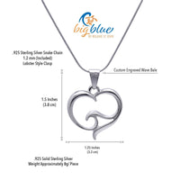 Pendant and Necklace – Ocean Wave Heart Collection - Sterling Silver on Snake Chain