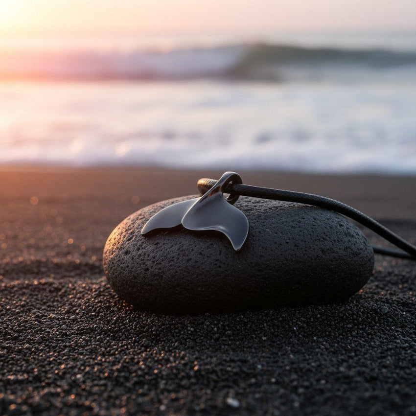 Whale Tail Fluke Necklace – Sealife Collection - Jet Black Finish
