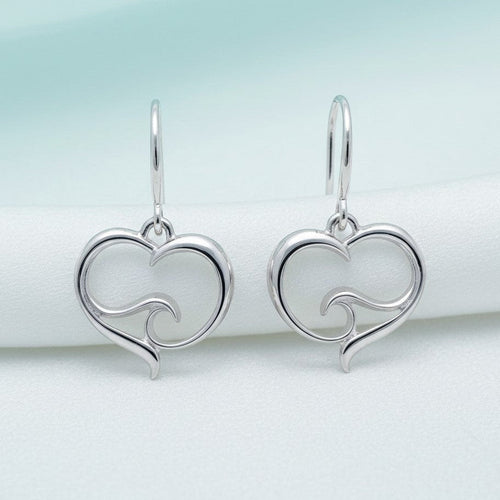 Ocean Wave Heart Drop Earrings – Ocean Wave Heart Collection - Sterling Silver