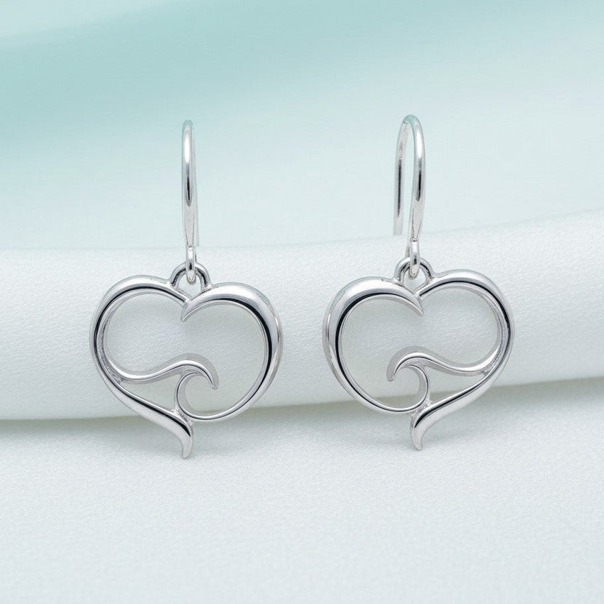 Ocean Wave Heart Drop Earrings – Ocean Wave Heart Collection - Sterling Silver