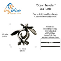 Turtle Necklace – Ocean Traveler "Honu" Collection – Jet Black Pewter Pendant
