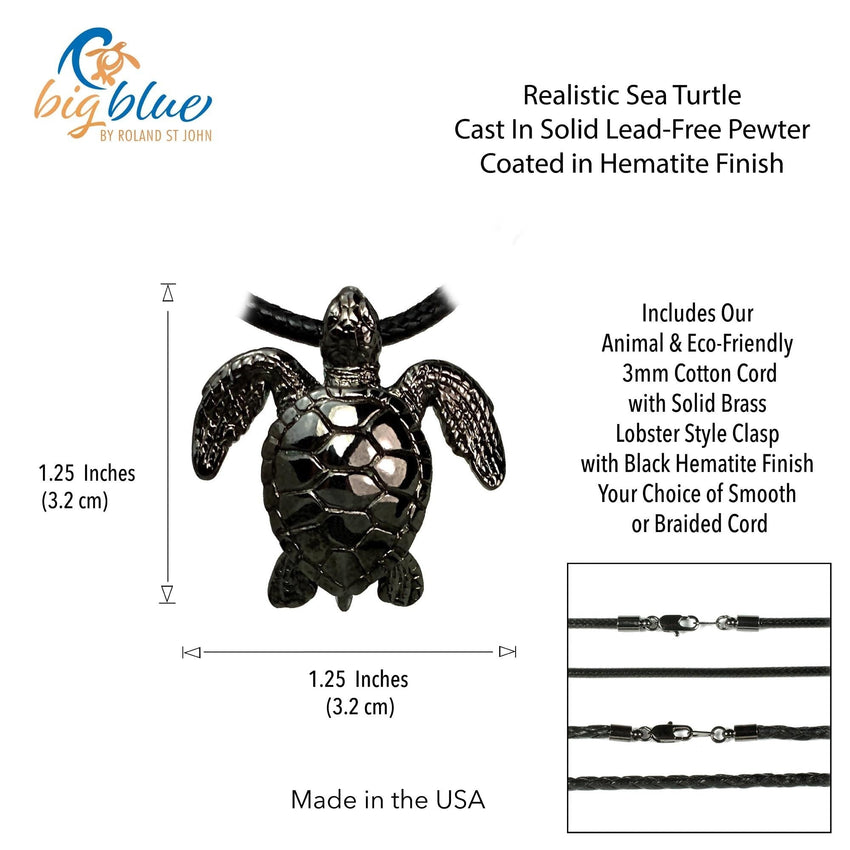 Sea Turtle Pendant – Sea Life Collection – Jet Black Finish
