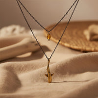 Shark Pendant on Layered Chains Necklace – Ocean Breeze Collection – Bronze