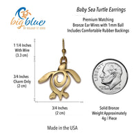 Turtle Drop Earrings – Ocean Traveler "Honu" Collection - Bronze