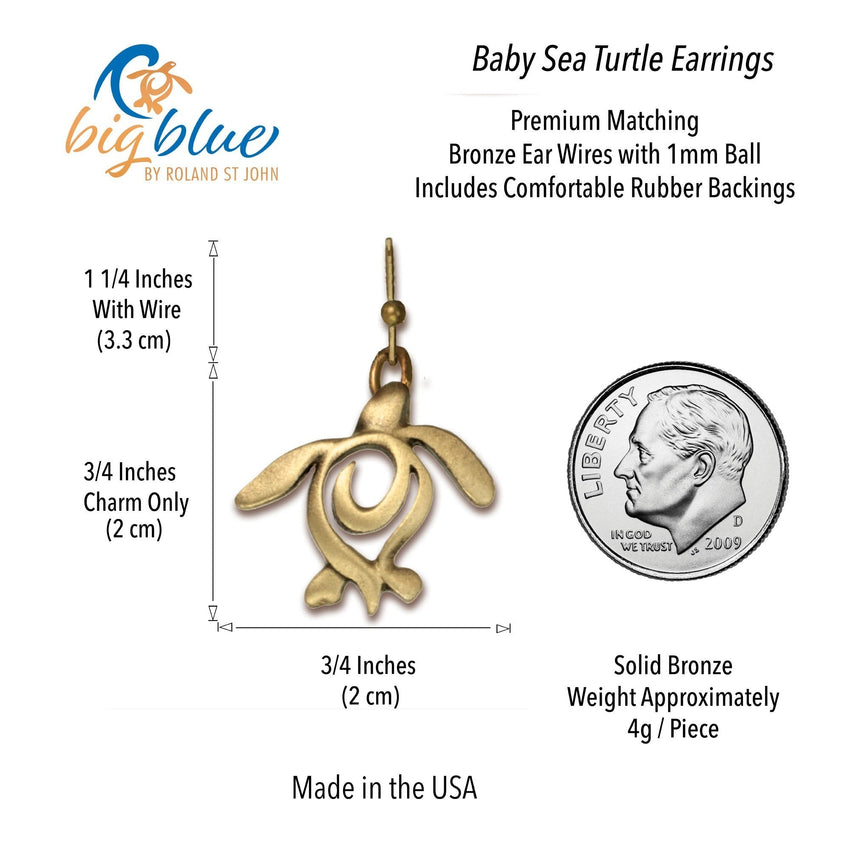 Turtle Drop Earrings – Ocean Traveler "Honu" Collection - Bronze