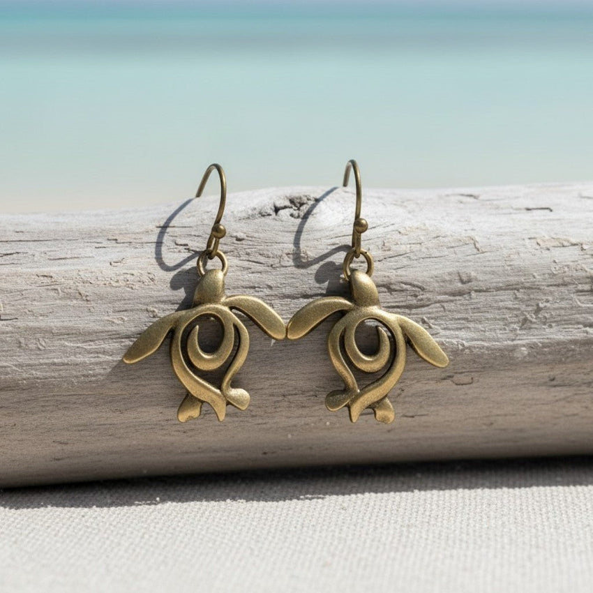 Turtle Drop Earrings – Ocean Traveler "Honu" Collection - Bronze