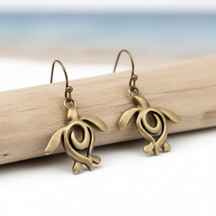 Turtle Drop Earrings – Ocean Traveler "Honu" Collection - Bronze