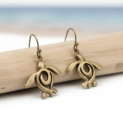Turtle Drop Earrings – Ocean Traveler "Honu" Collection - Bronze