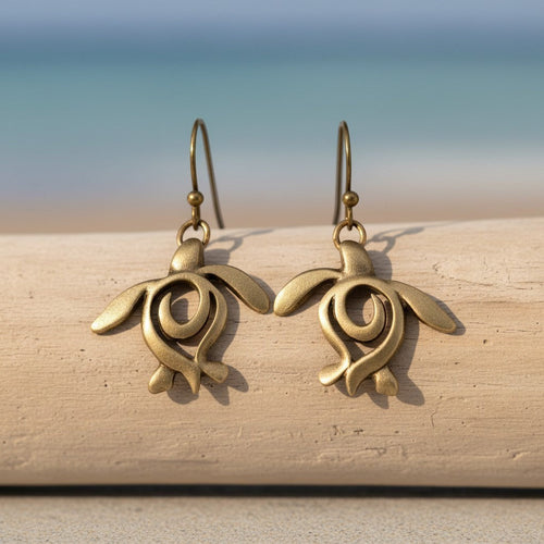 Turtle Drop Earrings – Ocean Traveler "Honu" Collection - Bronze