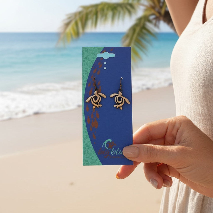 Turtle Drop Earrings – Ocean Traveler "Honu" Collection - Bronze