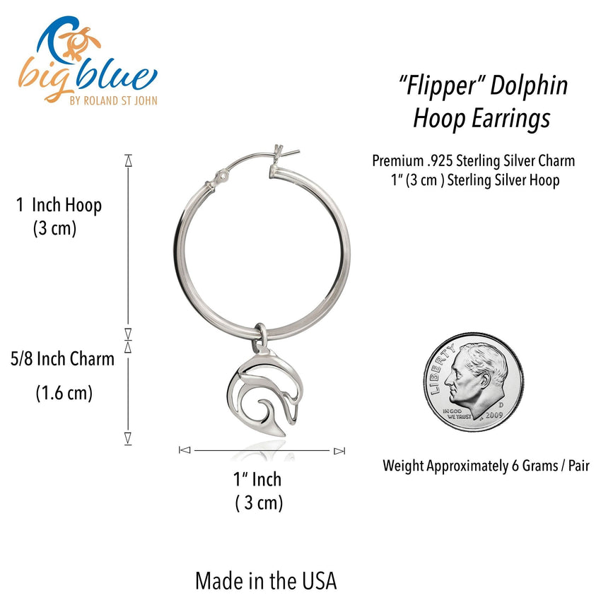 Dolphin Hoop Earrings - "Flipper" - Sterling Silver