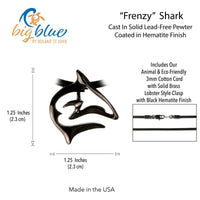 Shark Necklace – "Frenzy" - Jet Black Finish on black cord