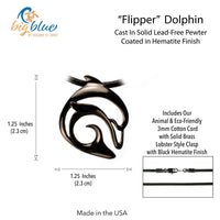 Dolphin Pendant Necklace – "Flipper" - Jet Black Finish on Black Cord