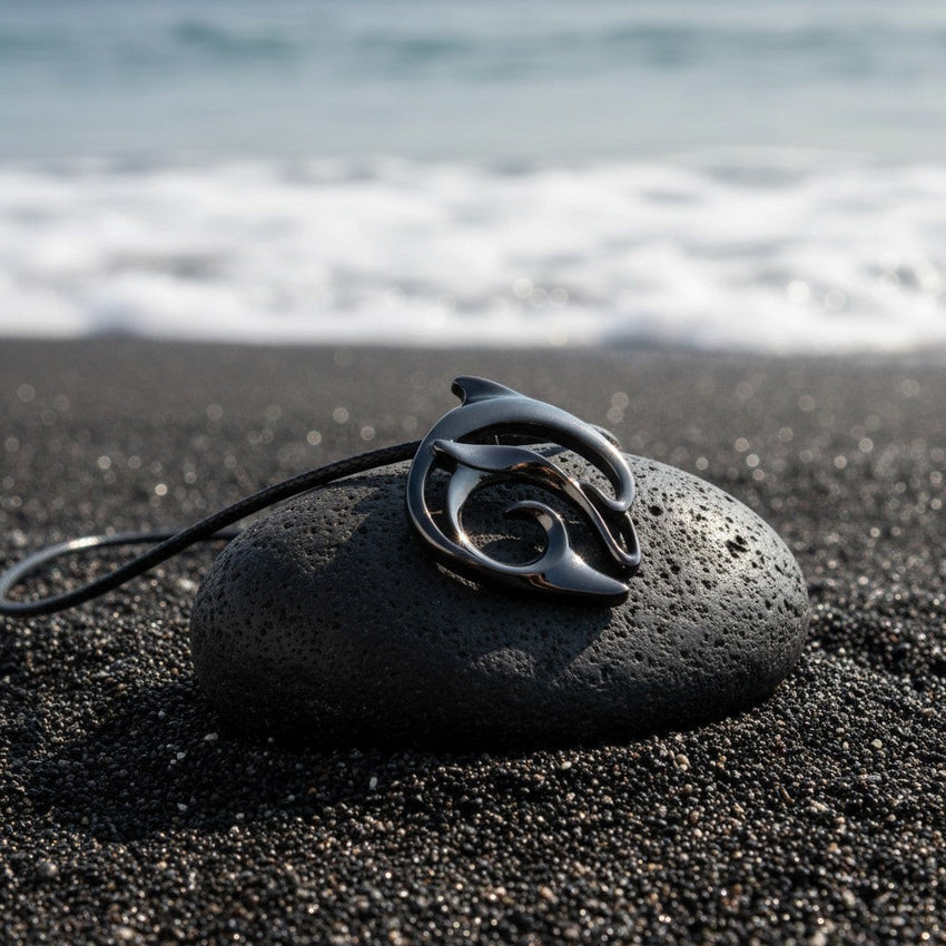 Dolphin Pendant Necklace – "Flipper" - Jet Black Finish on Black Cord