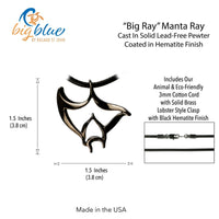 Manta Ray Pendant Necklace – "Big Ray" - Jet Black Finish