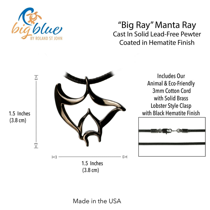 Manta Ray Pendant Necklace – "Big Ray" - Jet Black Finish