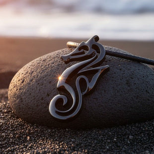 Seahorse Pendant Necklace – "Polo" - Jet Black Finish