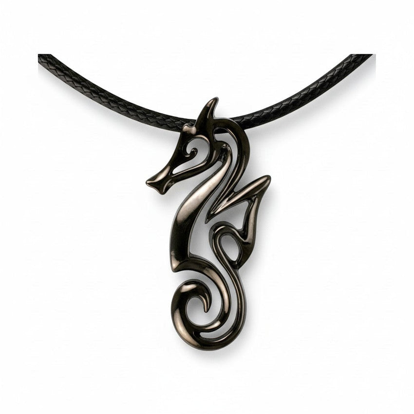 Seahorse Pendant Necklace – "Polo" - Jet Black Finish