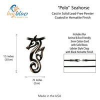 Seahorse Pendant Necklace – "Polo" - Jet Black Finish