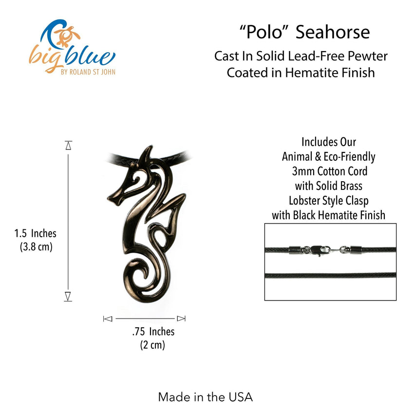 Seahorse Pendant Necklace – "Polo" - Jet Black Finish
