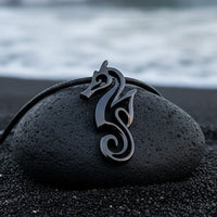 Seahorse Pendant Necklace – "Polo" - Jet Black Finish
