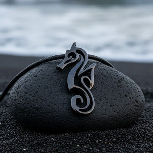 Seahorse Pendant Necklace – "Polo" - Jet Black Finish