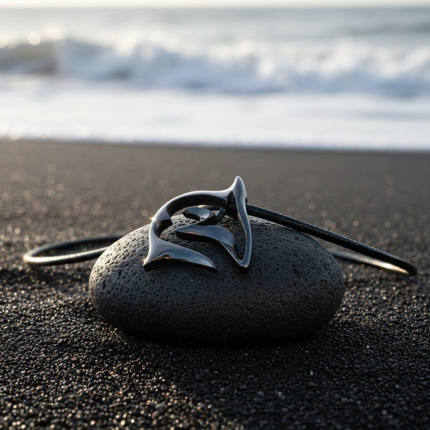Shark Necklace – "Frenzy" - Jet Black Finish on black cord