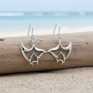 Manta Ray Drop Earrings – "Big Ray" – Sterling Silver