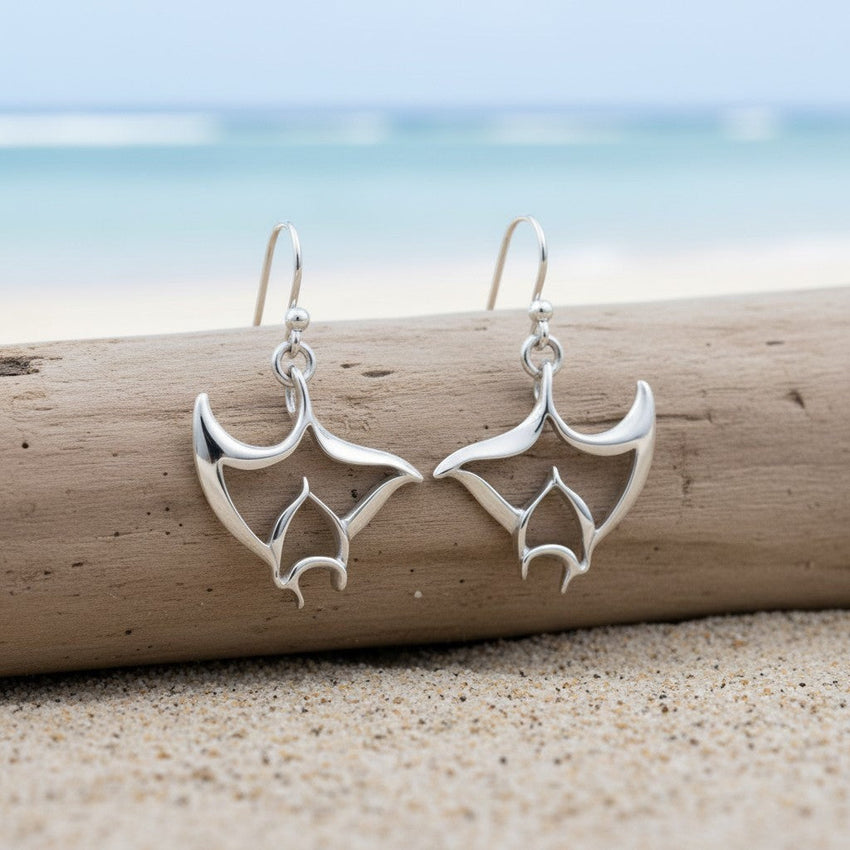 Manta Ray Drop Earrings – "Big Ray" – Sterling Silver