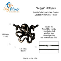 Octopus Pendant Necklace – "Leggs" - Jet Black Finish