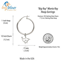 Manta Ray Hoop Earrings – “Big Ray” – Sterling Silver