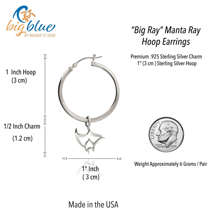 Manta Ray Hoop Earrings – “Big Ray” – Sterling Silver
