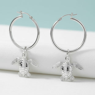 Baby Sea Turtle Hatchling Hoop Earrings – Sealife Collection – Sterling Silver