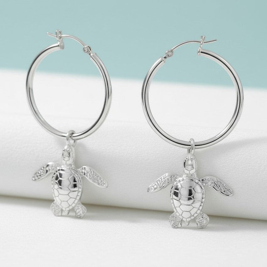 Baby Sea Turtle Hatchling Hoop Earrings – Sealife Collection – Sterling Silver
