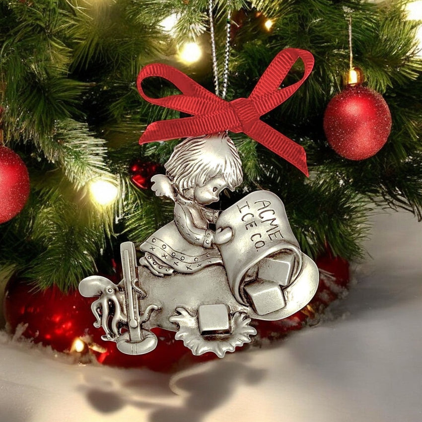 Ocean Angel with his Octopus Christmas Tree Ornament - Ocean Angel Collection - Eco-Friendly Pewter