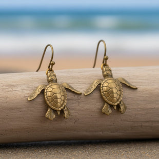 Hatchling Baby Sea Turtle Drop Earrings – Sealife Collection – Bronze