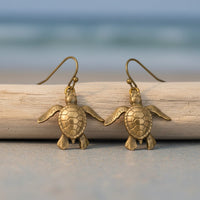 Hatchling Baby Sea Turtle Drop Earrings – Sealife Collection – Bronze