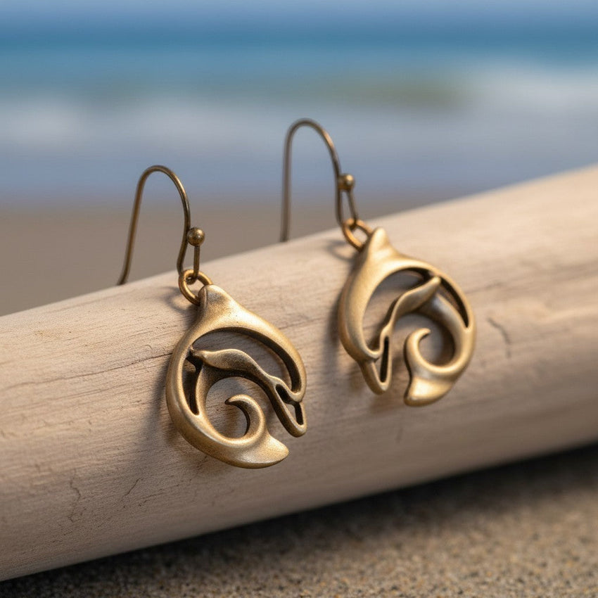 Dolphin Drop Earrings – "Flipper" - Bronze