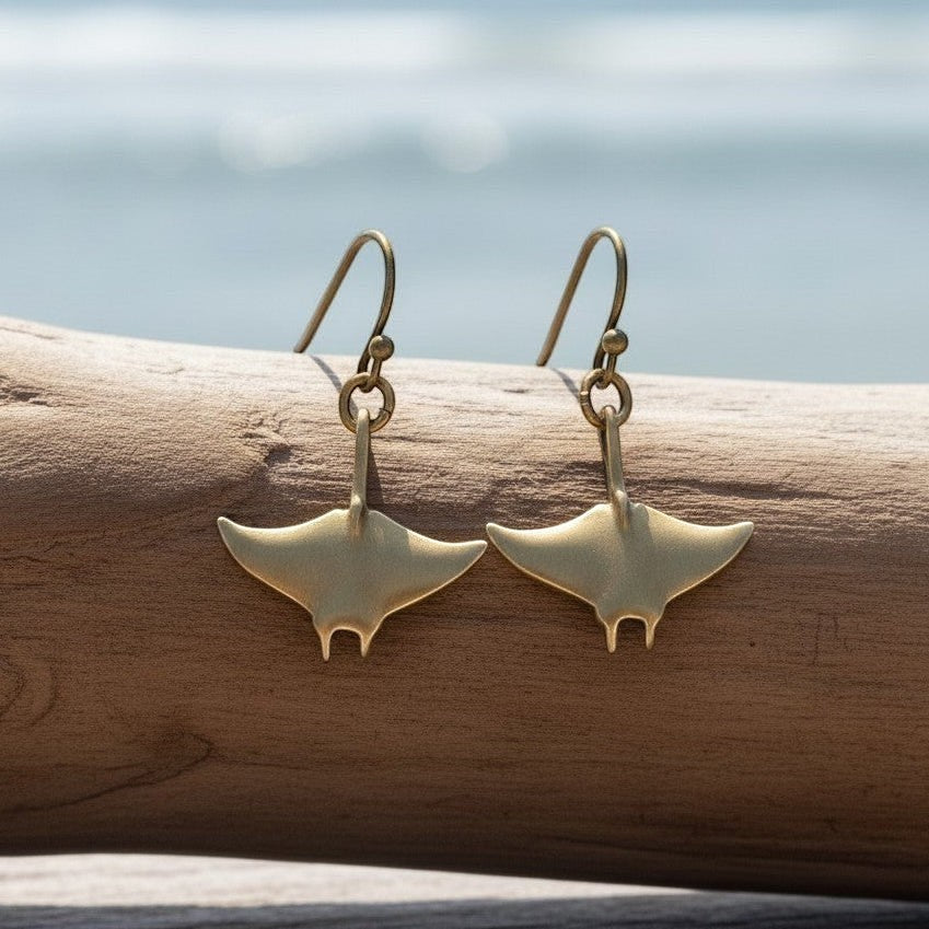 Manta Ray Drop Earrings – Sealife Collection - Bronze