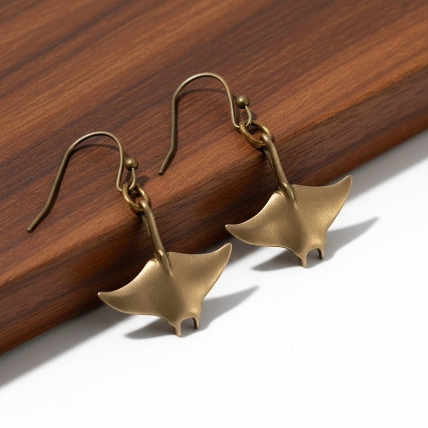Manta Ray Drop Earrings – Sealife Collection - Bronze