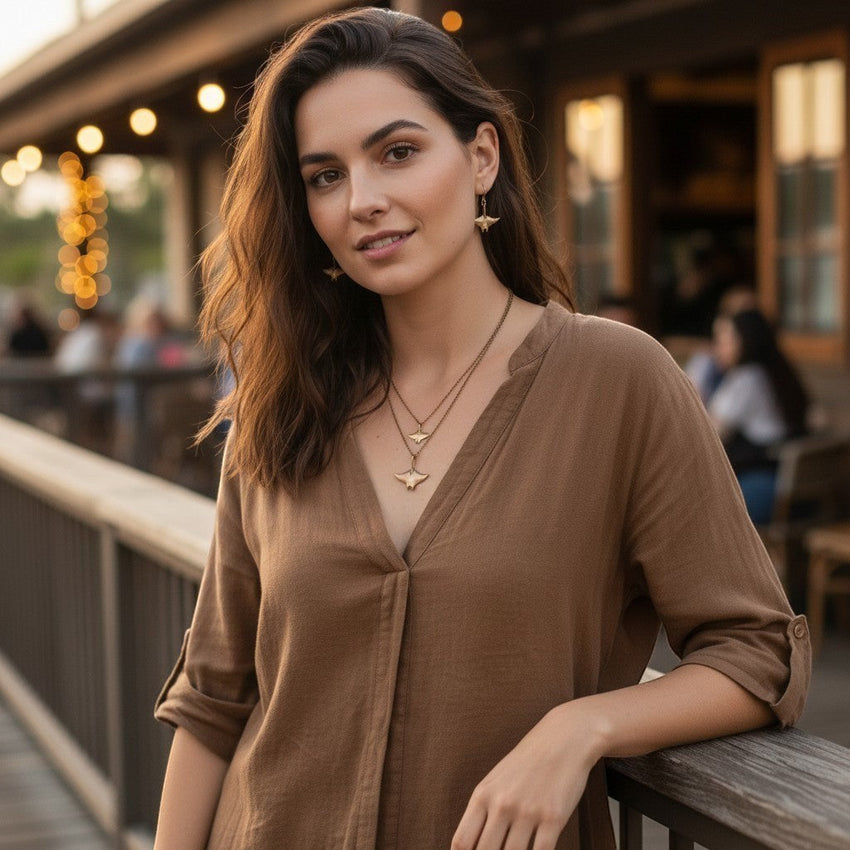 Manta Ray Drop Earrings – Sealife Collection - Bronze