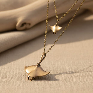 Manta Ray Pendants on Layered Chains Necklace – Ocean Breeze Collection - Bronze