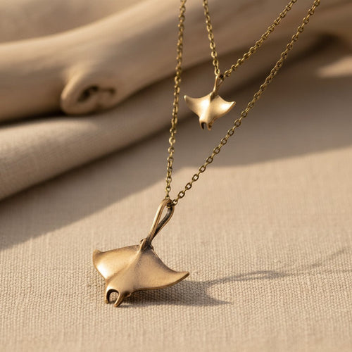 Manta Ray Pendants on Layered Chains Necklace – Ocean Breeze Collection - Bronze