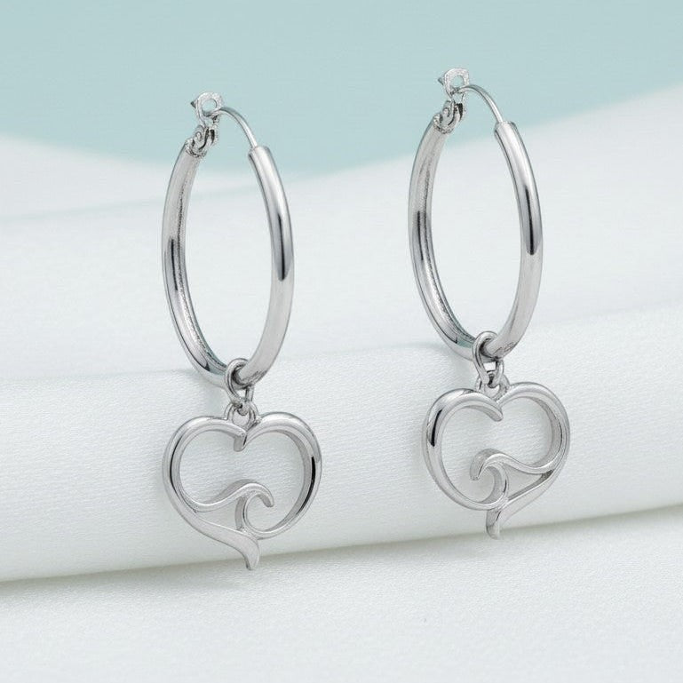 Ocean Wave Heart Hoop Earrings – Ocean Wave Heart Collection - Sterling Silver