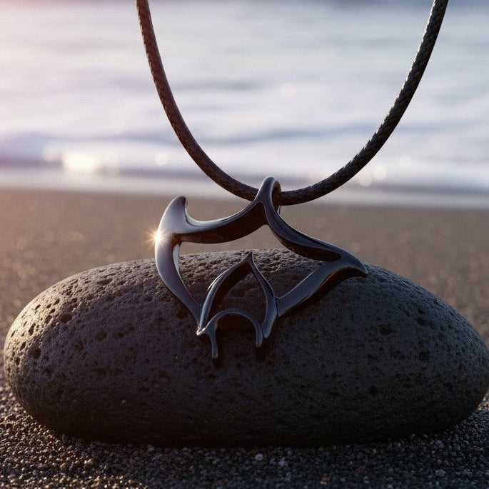 Manta Ray Pendant Necklace – "Big Ray" - Jet Black Finish