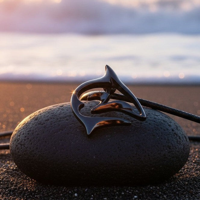 Shark Necklace – "Frenzy" - Jet Black Finish on black cord