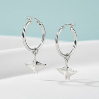 Manta Ray Drop Hoop Earrings – Sealife Collection – Sterling Silver